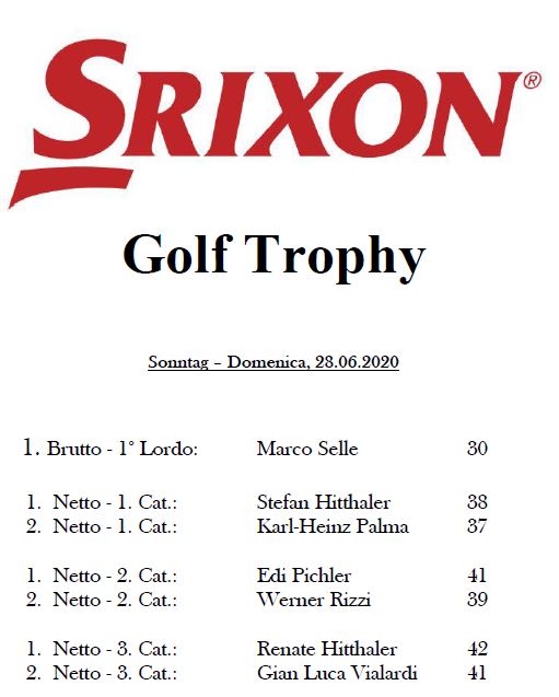 SRIXON GOLF CUP Srixon Golf Trophy premiati